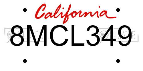 8MCL349 California License Plate