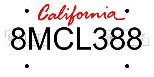 8MCL388 California License Plate