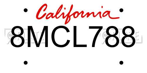 8MCL788 California License Plate