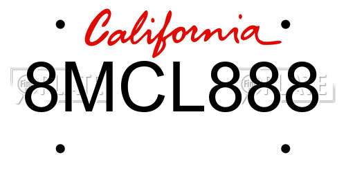 8MCL888 California License Plate