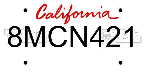 8MCN421 California License Plate