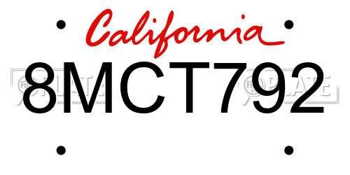 8MCT792 California License Plate