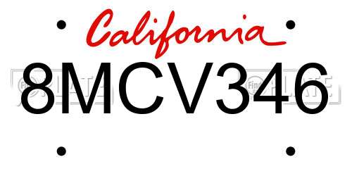 8MCV346 California License Plate