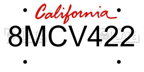 8MCV422 California License Plate