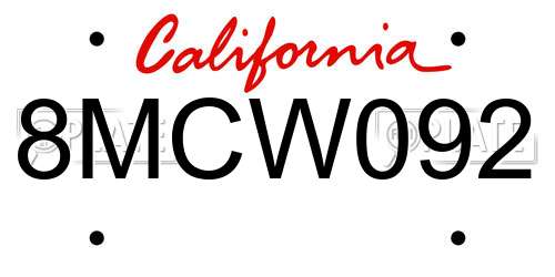 8MCW092 California License Plate
