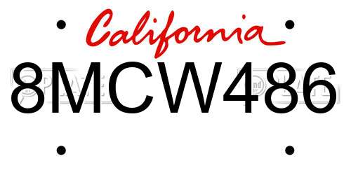 8MCW486 California License Plate