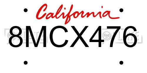 8MCX476 California License Plate