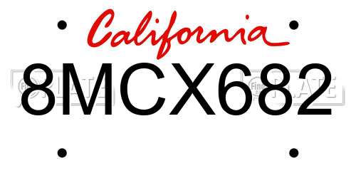 8MCX682 California License Plate