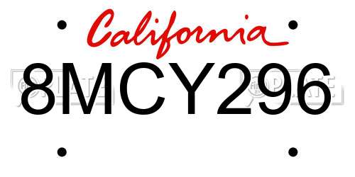 8MCY296 California License Plate