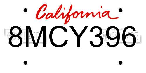8MCY396 California License Plate