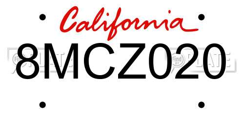 8MCZ020 California License Plate