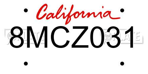 8MCZ031 California License Plate