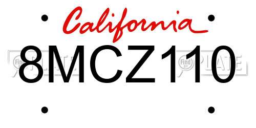 8MCZ110 California License Plate