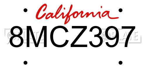 8MCZ397 California License Plate