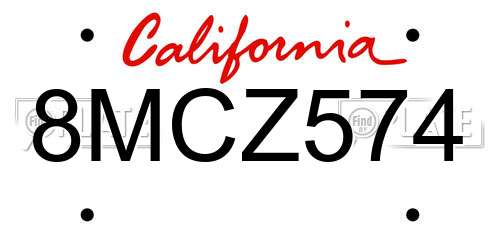 8MCZ574 California License Plate