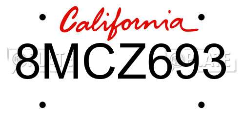 8MCZ693 California License Plate