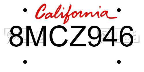8MCZ946 California License Plate