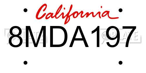 8MDA197 California License Plate
