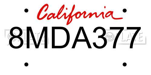 8MDA377 California License Plate