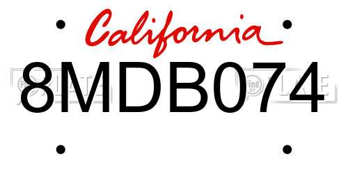 8MDB074 California License Plate