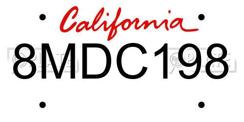 8MDC198 California License Plate