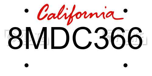 8MDC366 California License Plate
