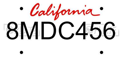 8MDC456 California License Plate