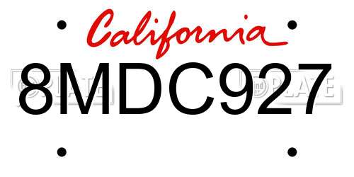 8MDC927 California License Plate