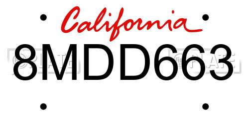 8MDD663 California License Plate