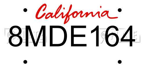 8MDE164 California License Plate