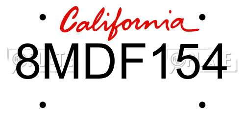 8MDF154 California License Plate