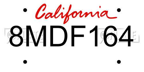 8MDF164 California License Plate