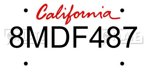 8MDF487 California License Plate