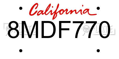8MDF770 California License Plate