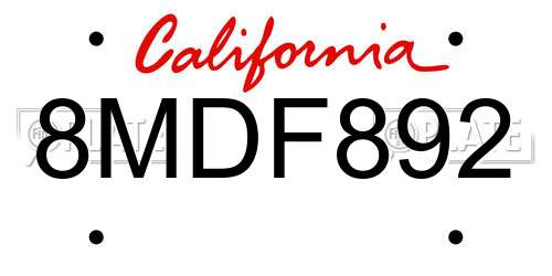 8MDF892 California License Plate