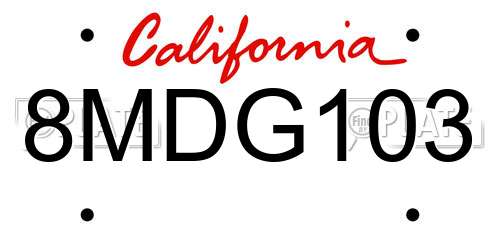 8MDG103 California License Plate