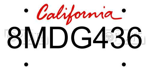 8MDG436 California License Plate