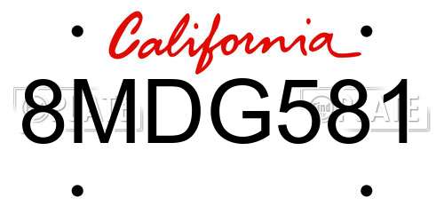8MDG581 California License Plate