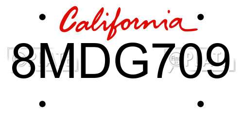 8MDG709 California License Plate