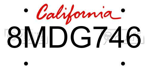 8MDG746 California License Plate