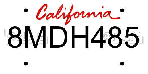 8MDH485 California License Plate