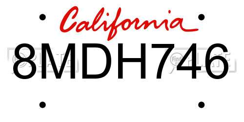 8MDH746 California License Plate