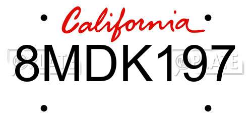 8MDK197 California License Plate