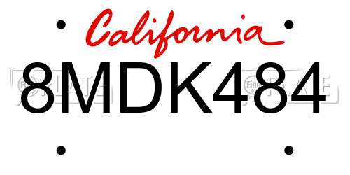 8MDK484 California License Plate