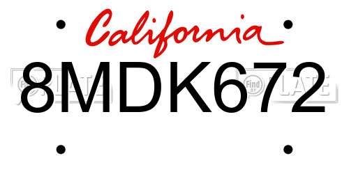8MDK672 California License Plate