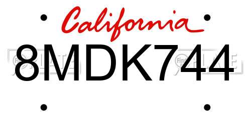 8MDK744 California License Plate