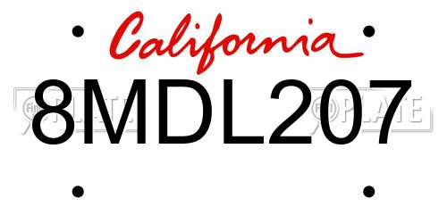 8MDL207 California License Plate