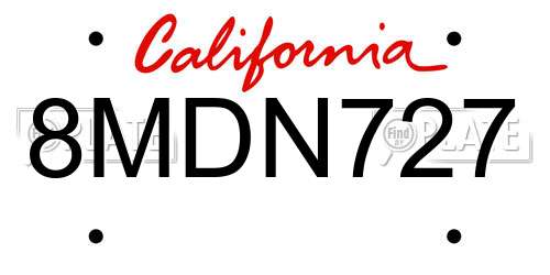 8MDN727 California License Plate