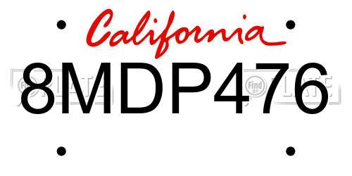 8MDP476 California License Plate