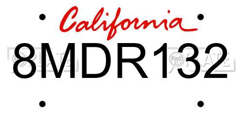 8MDR132 California License Plate